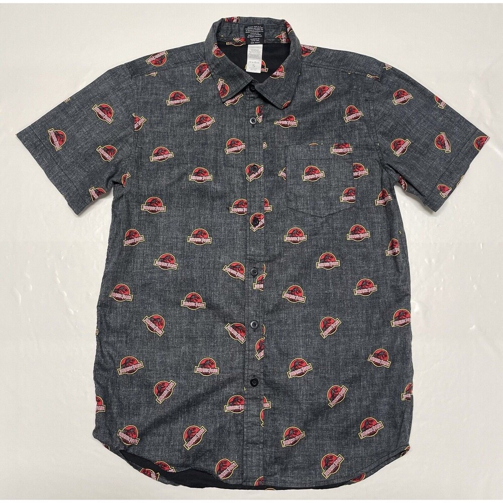 Official Jurassic Park Button Up Shirt Hawaiian Dinosaur bowling Style. Small